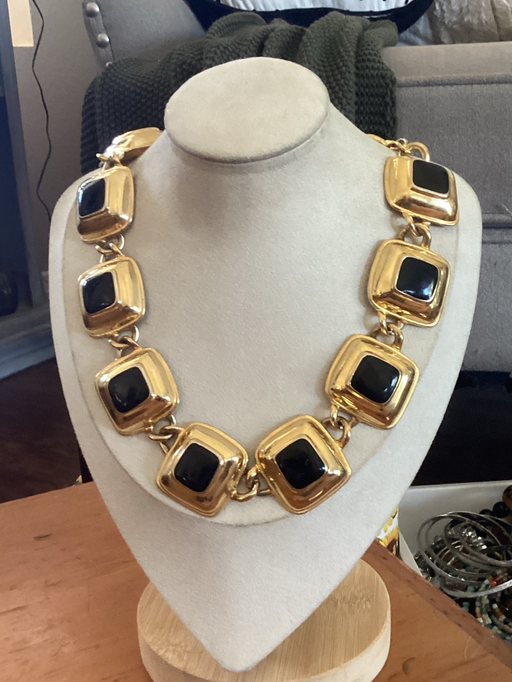 Vintage Anne Klein Gold-Tone Necklace with Black Insets